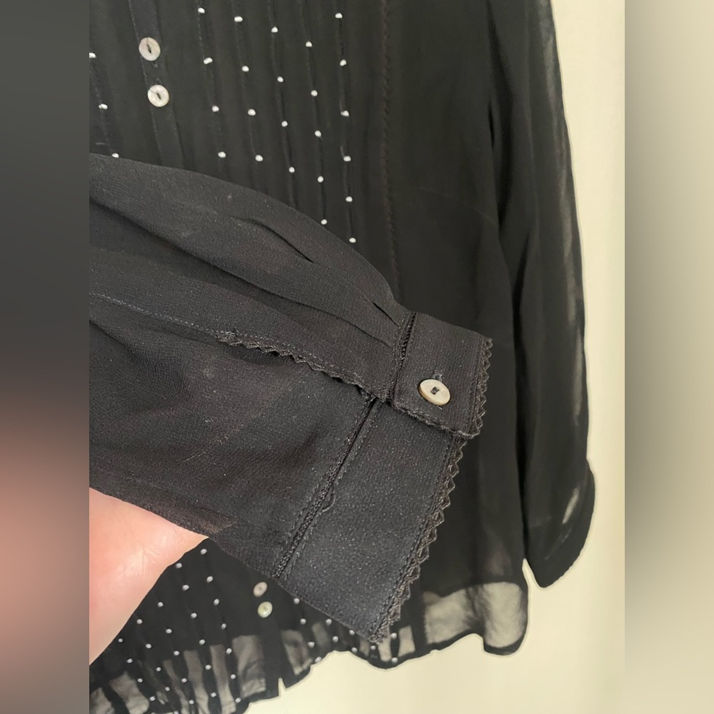 SUSAN BRISTOL Silk Black Button Up Sheer Blouse Size Small Vintage - Picture 15 of 15